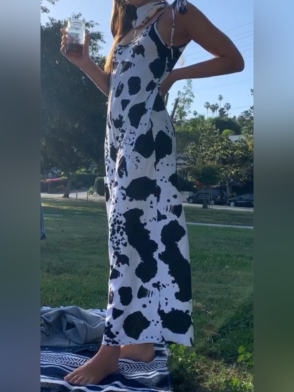 Black and White Cow-Print or Paint Splatter Maxi Skirt